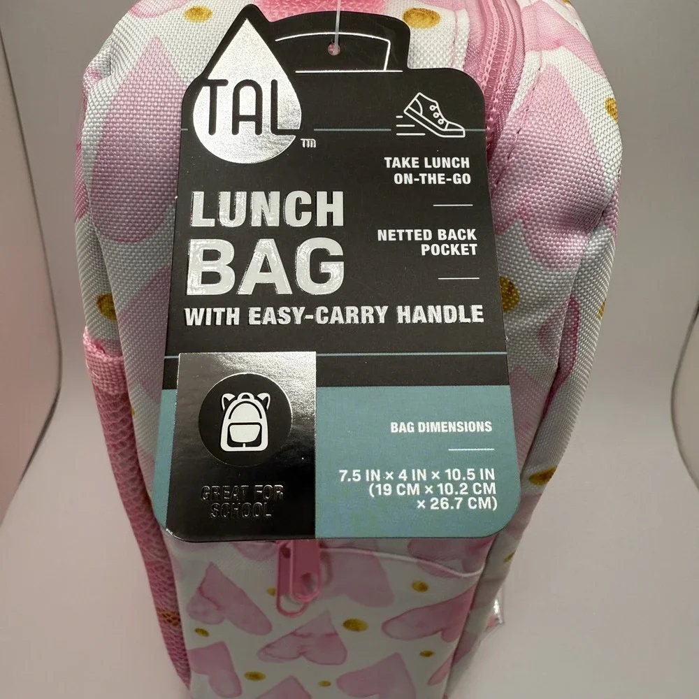 NWT Tal Pink & White Hearts Insulated Lunch Box, Kids Lunchbag‎